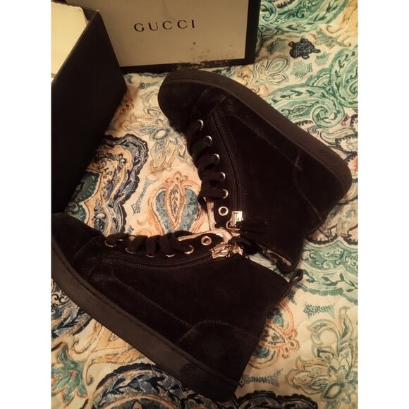 Kids Size 12.5 (29) Authentic GUCCI shoes, High Tops, Black Suede, Zip EUC - Picture 2 of 10